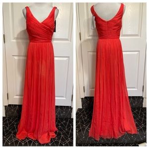 NWT! Silk! JCREW $298 SILK CHIFFON LONG HEIDI GOWN BRIGHT CORAL  93075